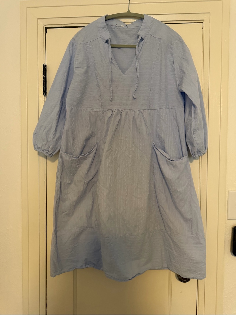 Light Blue women’s Cotton Tie-Neck Dress